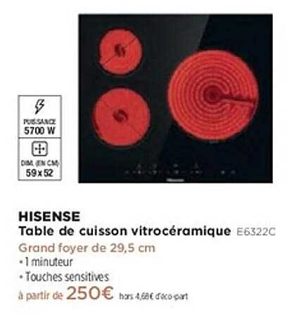 Table de cuisson vitrocéramique E6322C