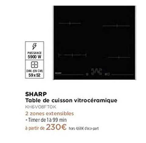 Table de cuisson vitrocéramique SHARP KH46V0BFT0K