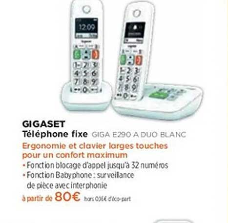 Téléphone fixe GIGA E290 A DUO BLANC