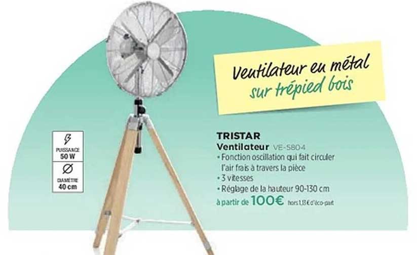 Ventilateur en métal sur trépied bois
