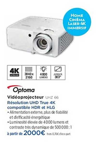 Vidéo-projecteur UHD True 4K compatible HDR et HLG