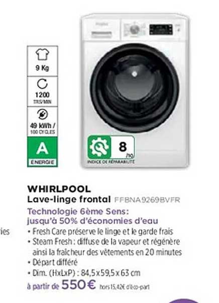 WHIRLPOOL Lave-linge frontal FFBN9269BVFR