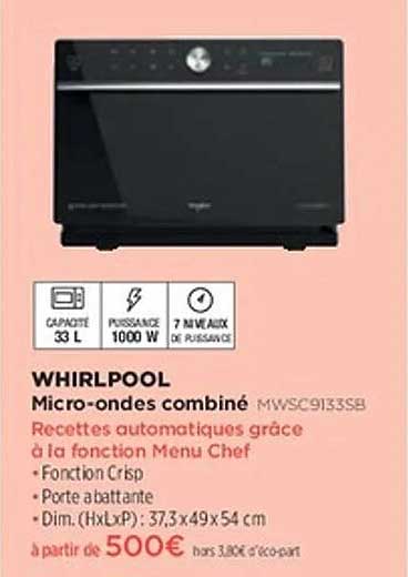 WHIRLPOOL Micro-ondes combiné MWSC9133SB