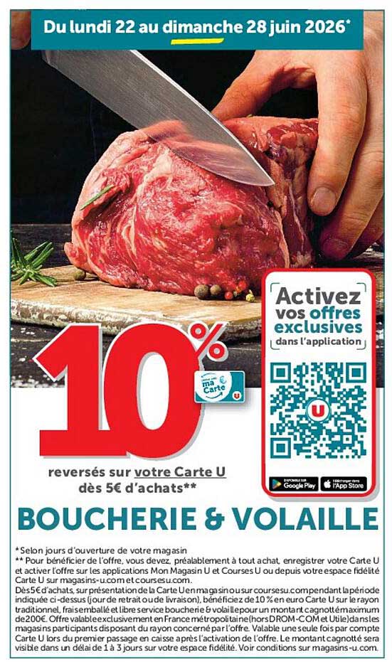 10% reversés sur votre Carte U dès 5€ d’achats** BOUCHERIE & VOLAILLE