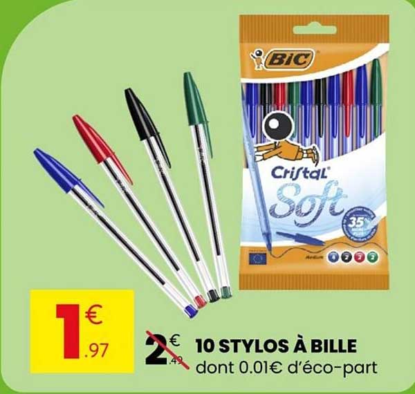 10 STYLOS À BILLE dont 0.01€ d’éco-part