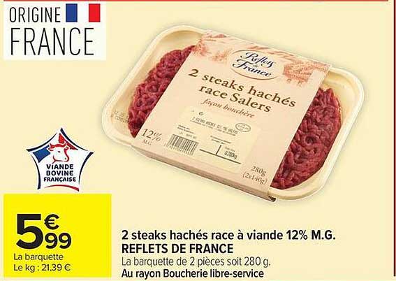 2 steaks hachés race à viande 12% M.G. REFLETS DE FRANCE