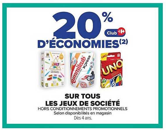 20% d'ÉCONOMIES Club Carrefour SUR TOUS LES JEUX DE SOCIÉTÉ