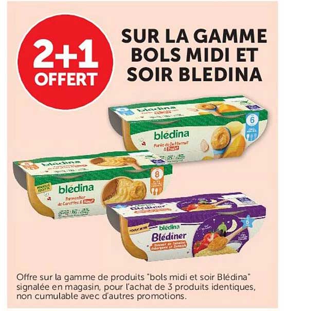 2+1 OFFERT SUR LA GAMME BOLS MIDI ET SOIR BLEDINA
