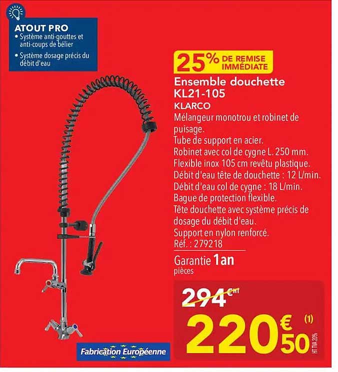 25% DE REMISE IMMÉDIATE Ensemble douchette KL21-105 KLARCO