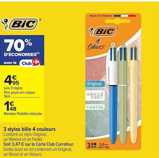3 stylos bille 4 couleurs