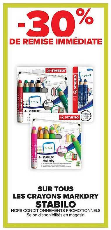-30% DE REMISE IMMÉDIATE SUR TOUS LES CRAYONS MARKDRY STABILO