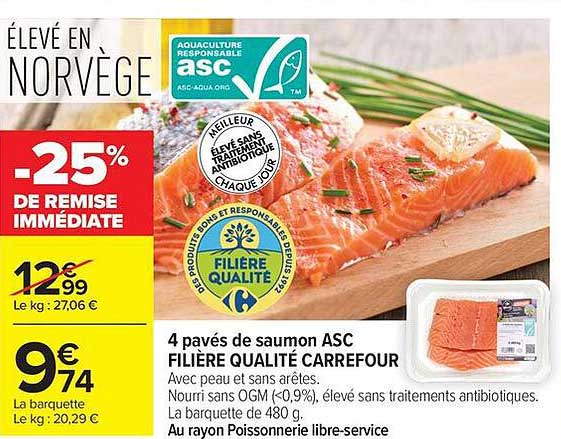 4 pavés de saumon ASC FILIÈRE QUALITÉ CARREFOUR