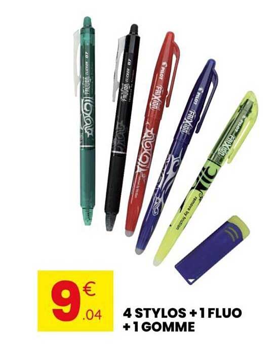 4 STYLOS + 1 FLUO + 1 GOMME