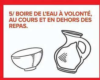5/ BOIRE DE L’EAU À VOLONTÉ, AU COURS ET EN DEHORS DES REPAS.