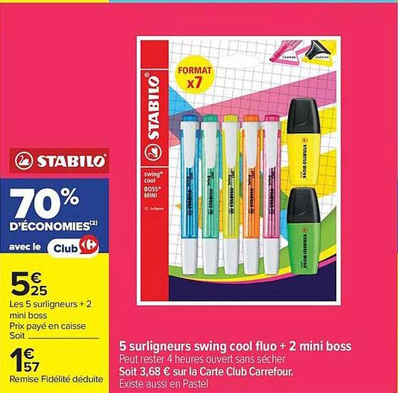 5 surligneurs swing cool fluo + 2 mini boss