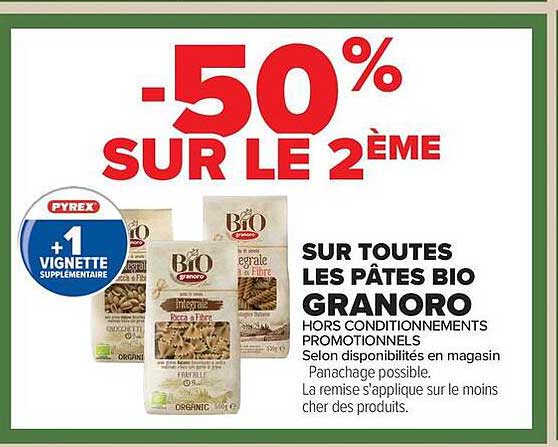 -50% SUR LE 2ÈME SUR TOUTES LES PÂTES BIO GRANORO