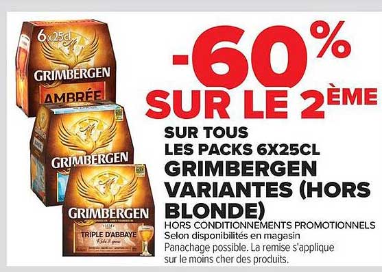 -60% SUR LE 2ÈME SUR TOUS LES PACKS 6X25CL GRIMBERGEN VARIANTES (HORS BLONDE)