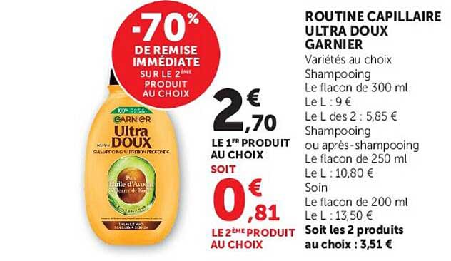 -70% de remise immédiate sur le 2ème produit au choix
