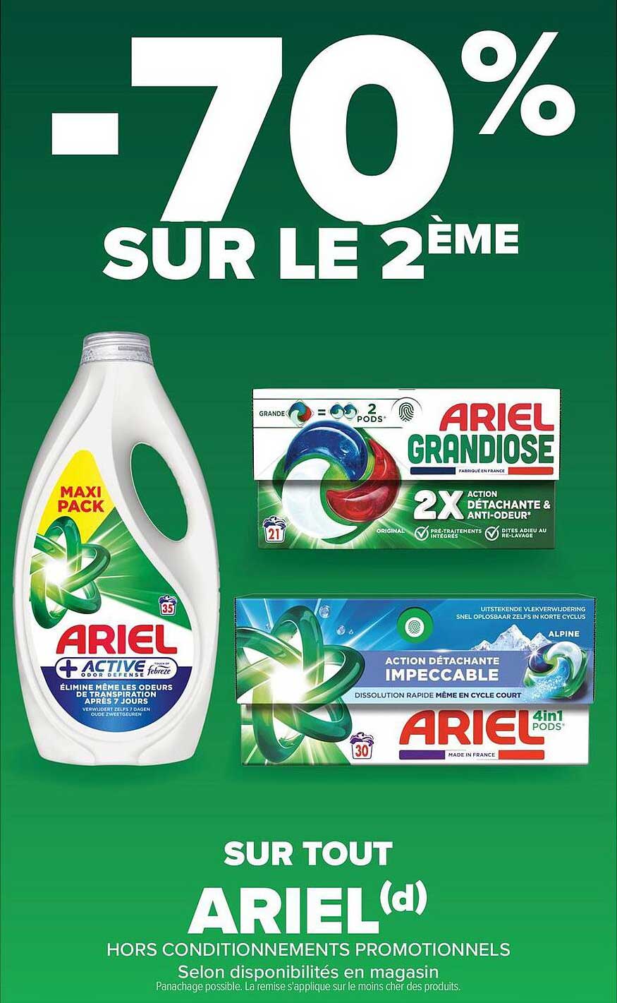 -70% SUR LE 2ÈME SUR TOUT ARIEL (d) HORS CONDITIONNEMENTS PROMOTIONNELS