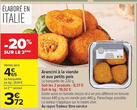 Arancini à la viande et aux petits pois