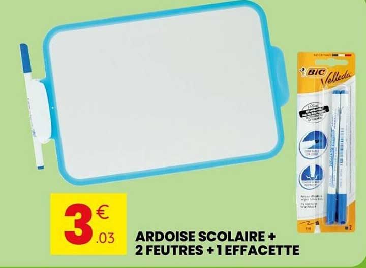 ARDOISE SCOLAIRE + 2 FEUTRES + 1 EFFACETTE