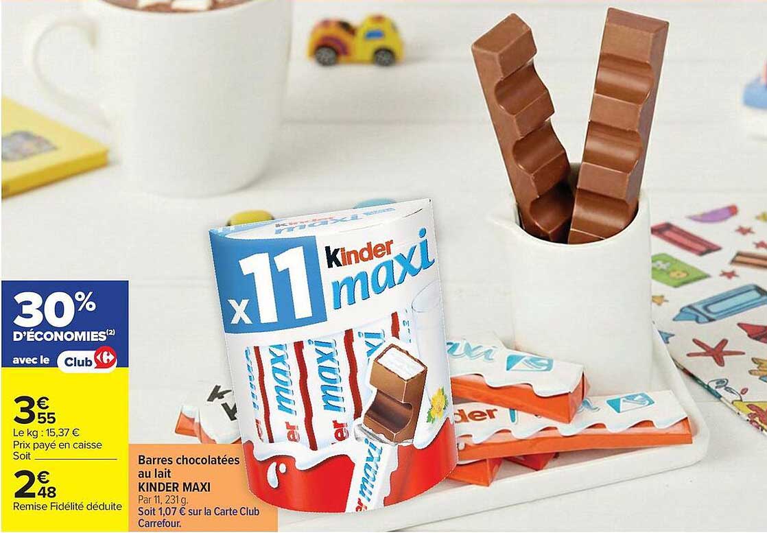 Barres chocolatées au lait KINDER MAXI