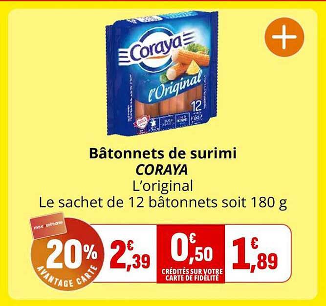 Bâtonnets de surimi CORAYA L’original Le sachet de 12 bâtonnets soit 180 g