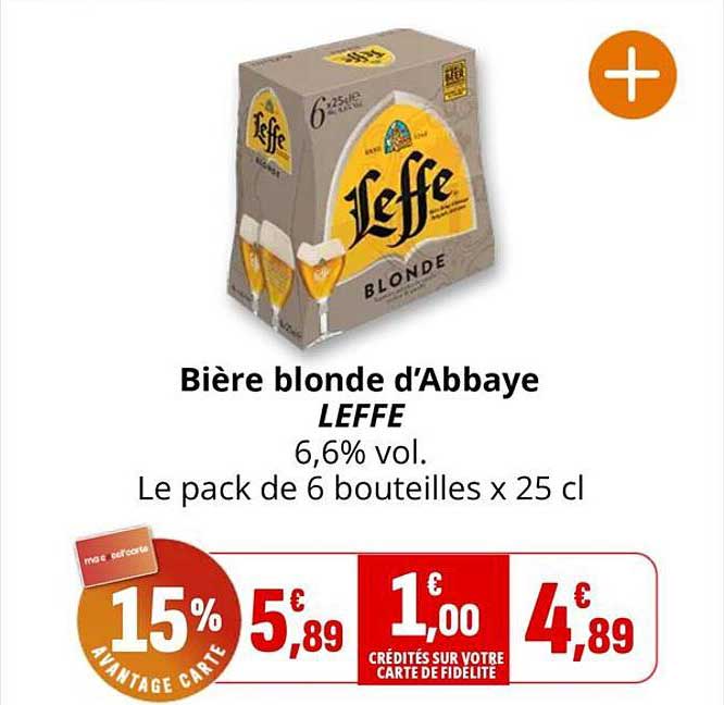 Bière blonde d'Abbaye LEFFE 6,6% vol. Le pack de 6 bouteilles x 25 cl