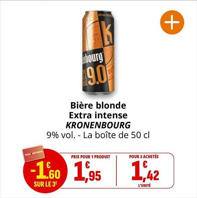 Bière blonde Extra intense KRONENBOURG 9% vol. - La boîte de 50 cl