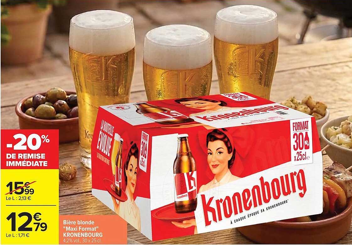 Bière blonde "Maxi Format" KRONENBOURG 4,2% vol. 30 x 25 cl