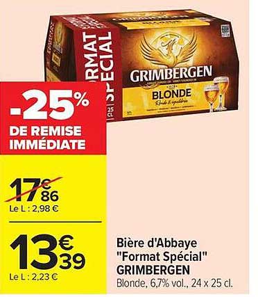 Bière d'Abbaye "Format Spécial" GRIMBERGEN Blonde, 6,7% vol., 24 x 25 cl.