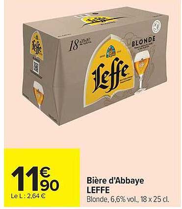 Bière d'Abbaye LEFFE Blonde, 6,6% vol., 18 x 25 cl.