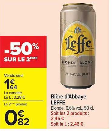 Bière d'Abbaye LEFFE Blonde, 6,6% vol., 50 cl. Soit les 2 produits :