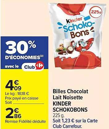Billes Chocolat Lait Noisette KINDER SCHOKOBONS 225 g
