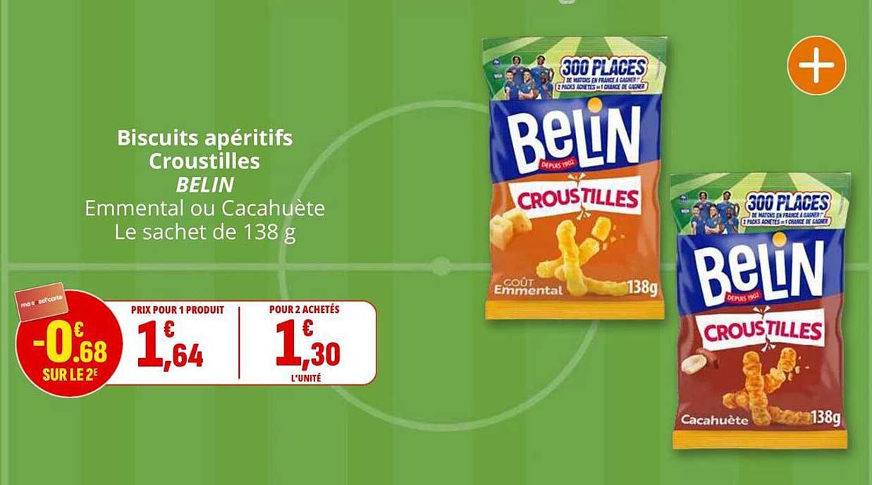 Biscuits apéritifs Croustilles BELIN Emmental ou Cacahuète Le sachet de 138 g