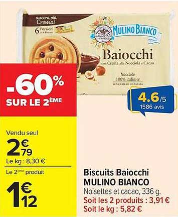 Biscuits Baiocchi MULINO BIANCO Noisettes et cacao, 336 g