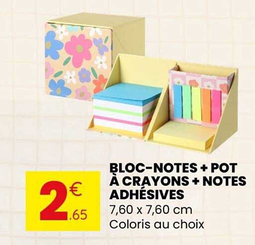 BLOC-NOTES + POT À CRAYONS + NOTES ADHÉSIVES