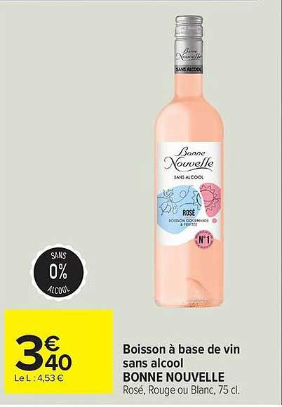 Boisson à base de vin sans alcool BONNE NOUVELLE