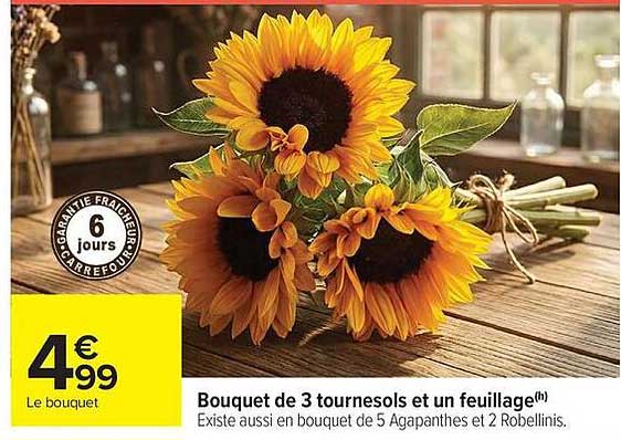 Bouquet de 3 tournesols et un feuillage