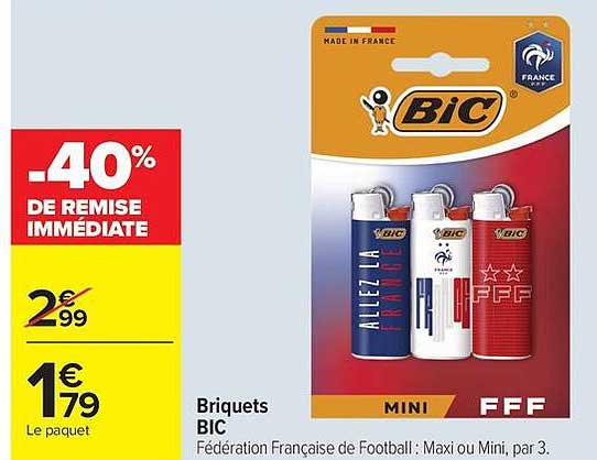 Briquets BIC Fédération Française de Football : Maxi ou Mini, par 3.