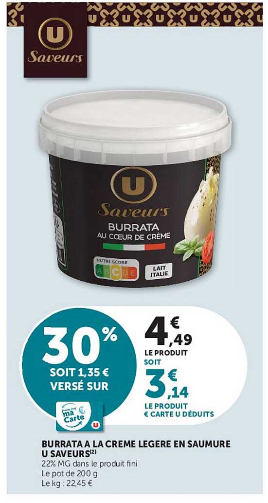 BURRATA A LA CREME LEGERE EN SAUMURE U SAVEURS