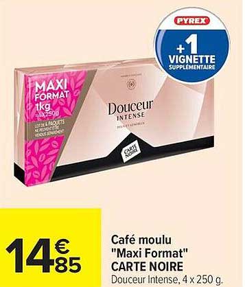Café moulu "Maxi Format" CARTE NOIRE Douceur Intense, 4 x 250 g.