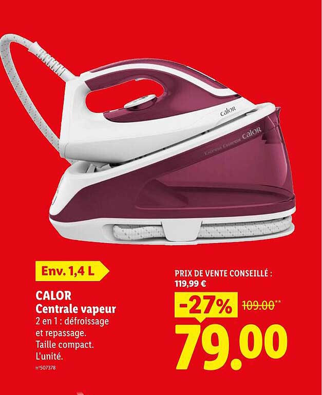 CALOR Centrale vapeur 2 en 1 : défroissage et repassage. Taille compact. L'unité.