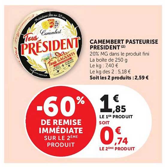 CAMEMBERT PASTEURISÉ PRESIDENT