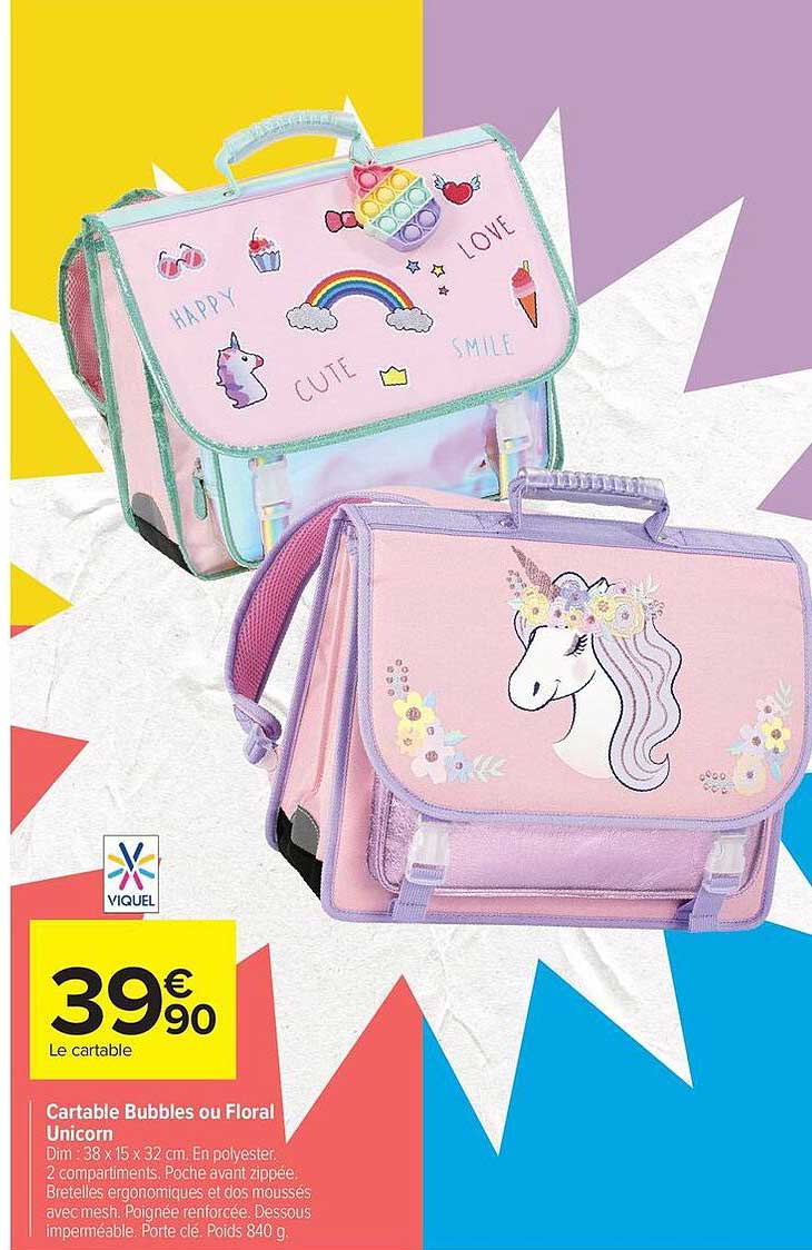 Cartable Bubbles ou Floral Unicorn