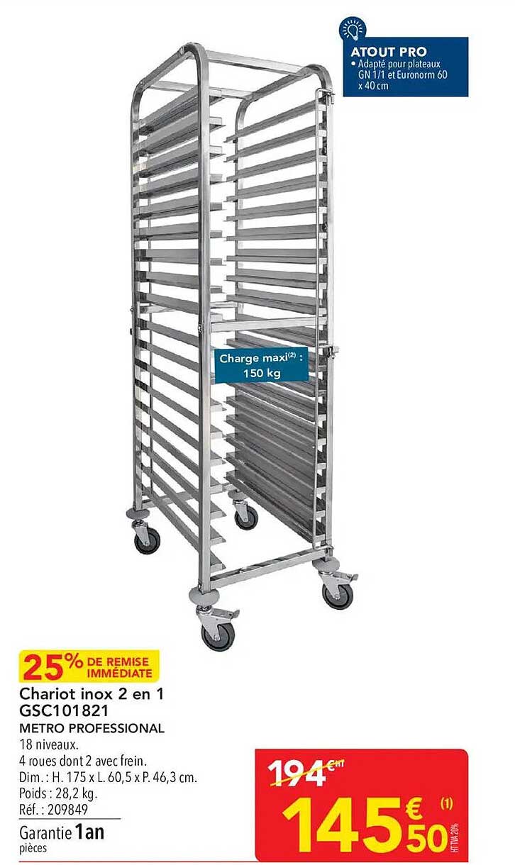 Chariot inox 2 en 1 GSC101821 METRO PROFESSIONAL
