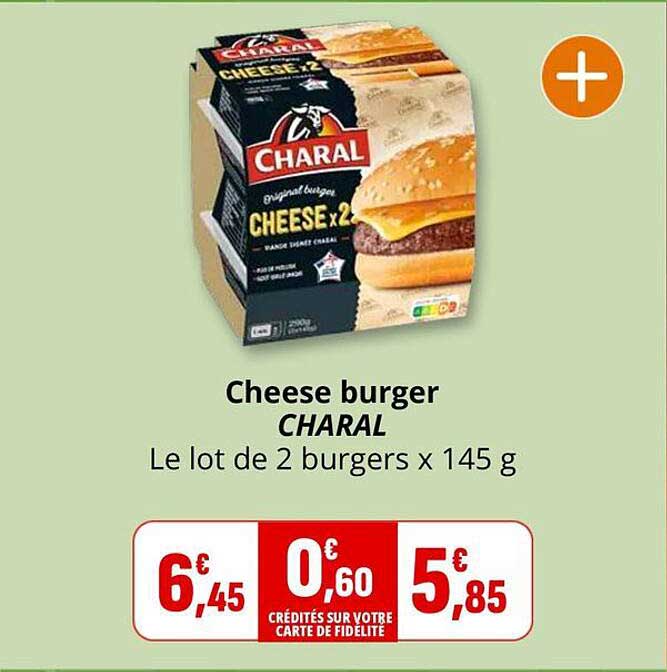 Cheese burger CHARAL Le lot de 2 burgers x 145 g