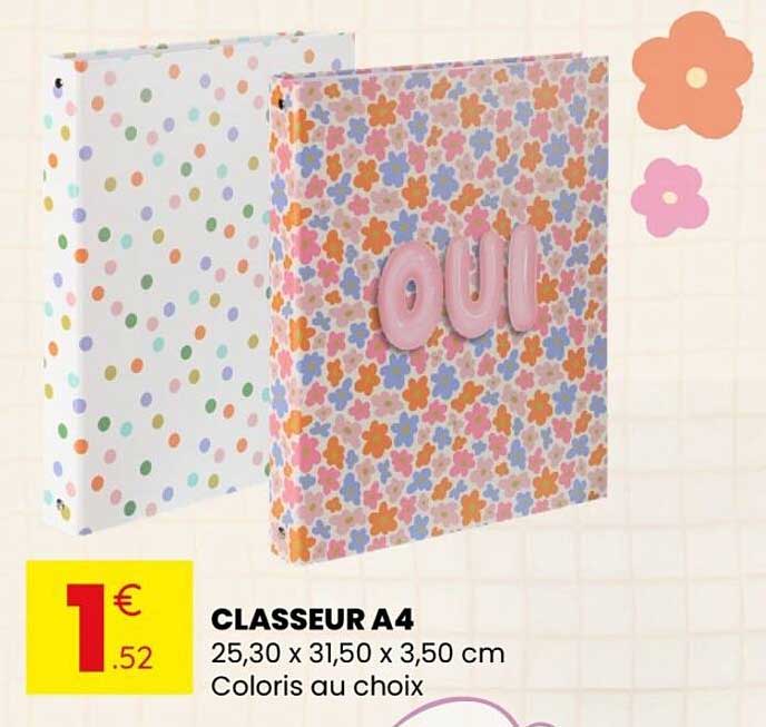 CLASSEUR A4 25,30 x 31,50 x 3,50 cm Coloris au choix