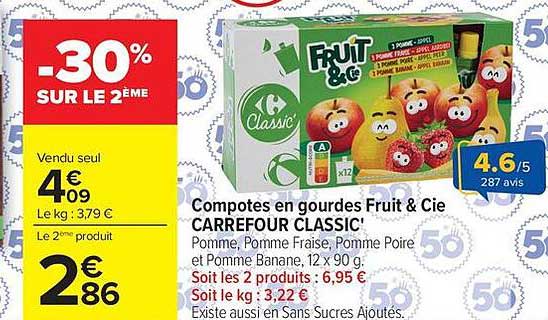 Compotes en gourdes Fruit & Cie CARREFOUR CLASSIC'