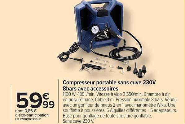 Compresseur portable sans cuve 230V 8bars avec accessoires